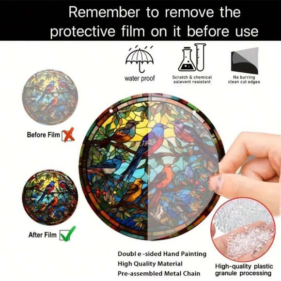 Sun Catcher 4 Colorful Birds Leaves Hanging Acrylic Home/Garden Decor #FN0005 - Picture 5 of 5